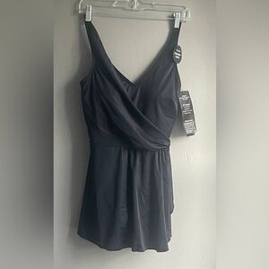 Roxanne Shirred Swimdress  Bra 16 36C Black Beach Resort Vacay UPF 50+ Chloratex